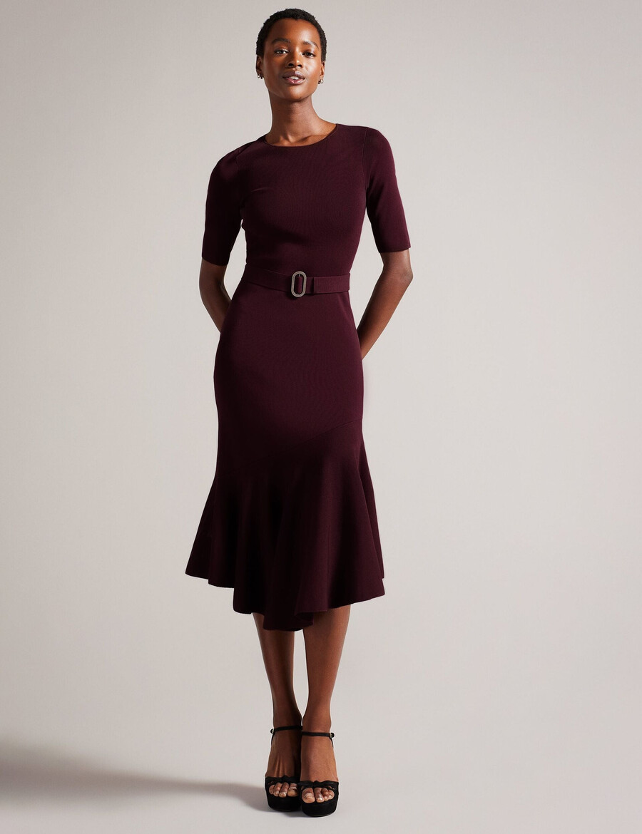 samalee - vestido midi de malha com bainha flippy