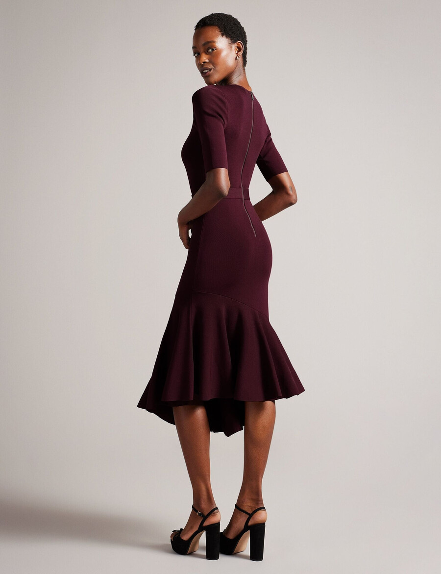 samalee - vestido midi de malha com bainha flippy