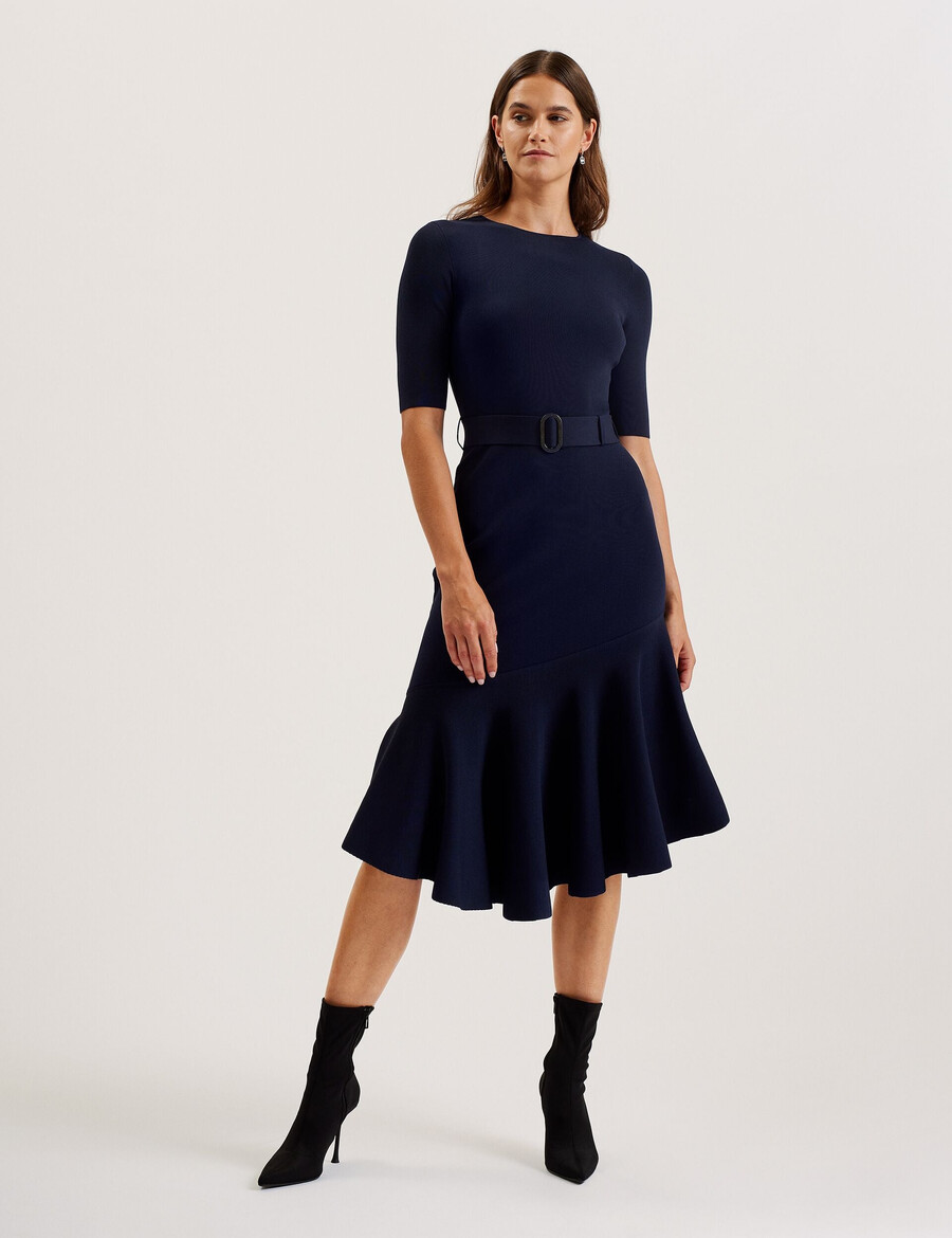samalee - vestido midi de malha com bainha flippy