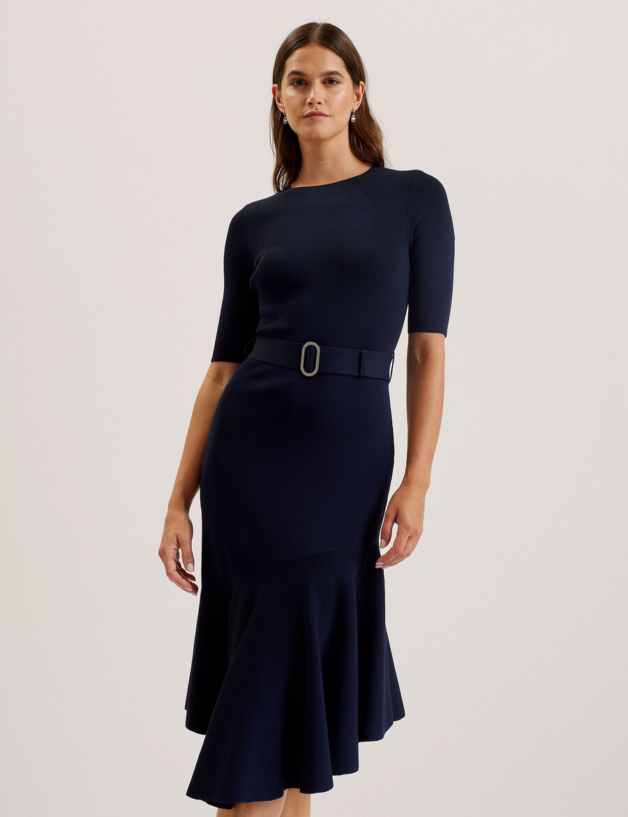 samalee - vestido midi de malha com bainha flippy
