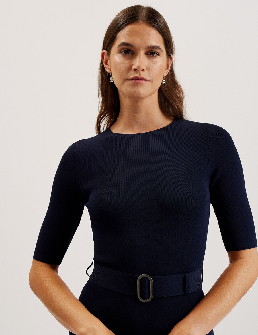 samalee - vestido midi de malha com bainha flippy