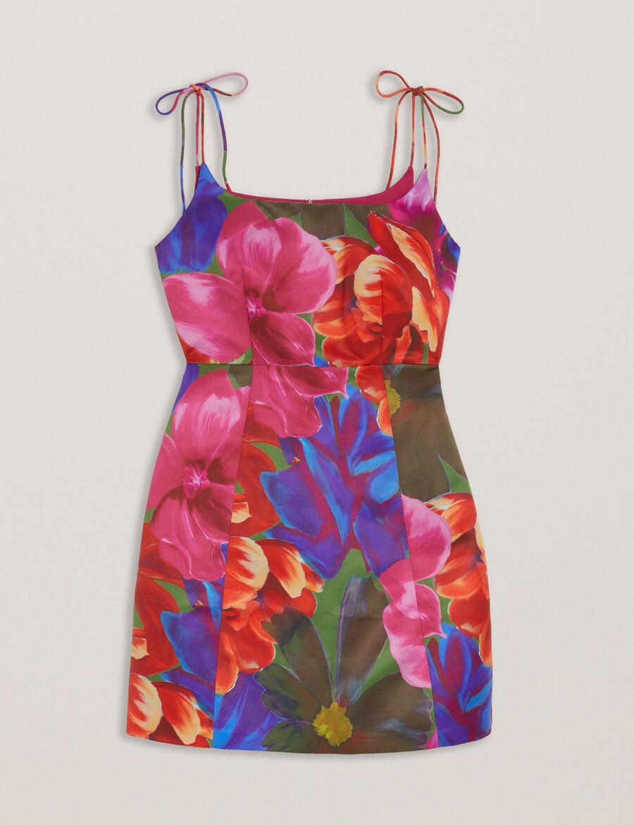jyneen - vestido curto com corpete estampado e ajustado