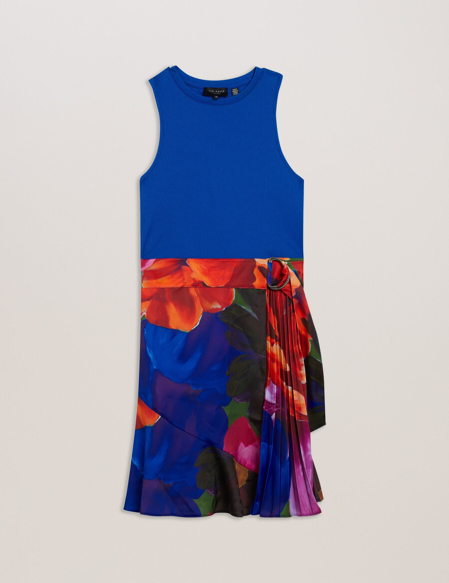 sandiyy - minivestido plissado estampado com corpete de malha