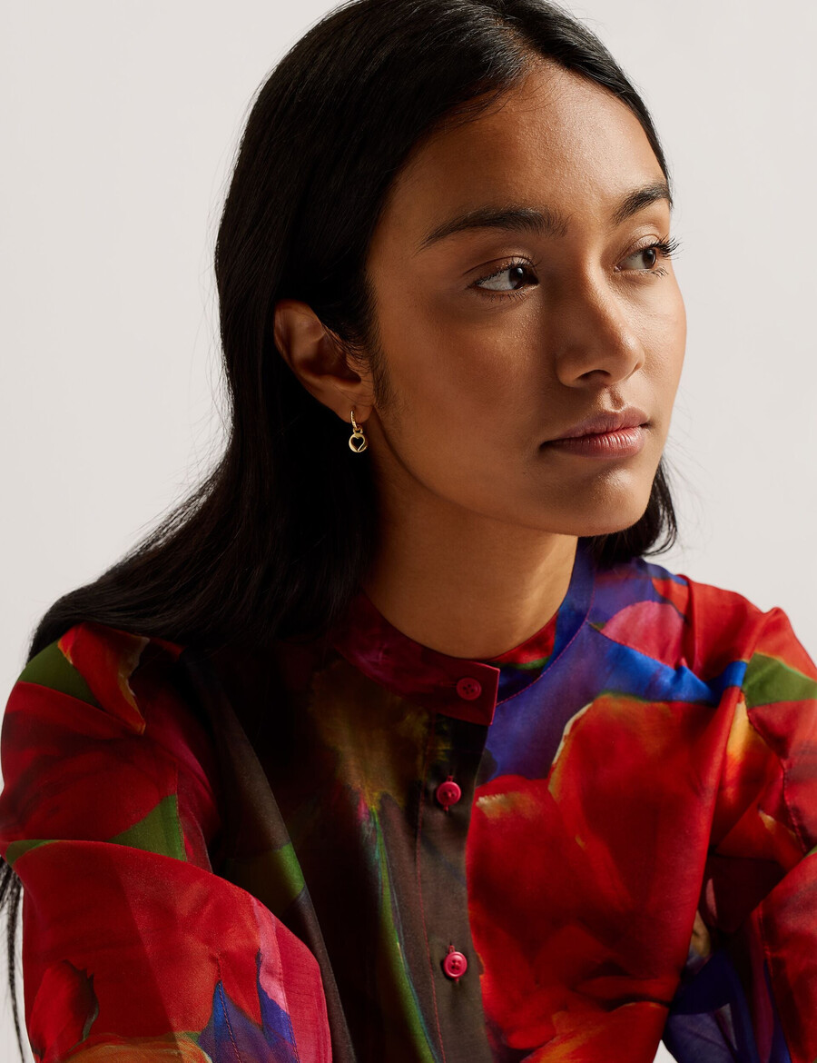 miru - vestido midi de organza com flores tropicais