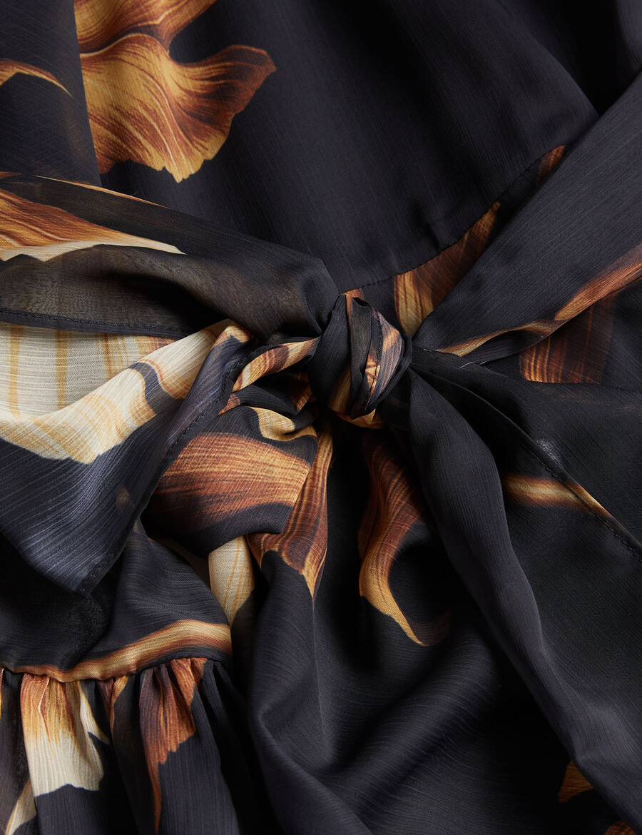 elster - minivestido de chiffon estampado com amarração na cintura