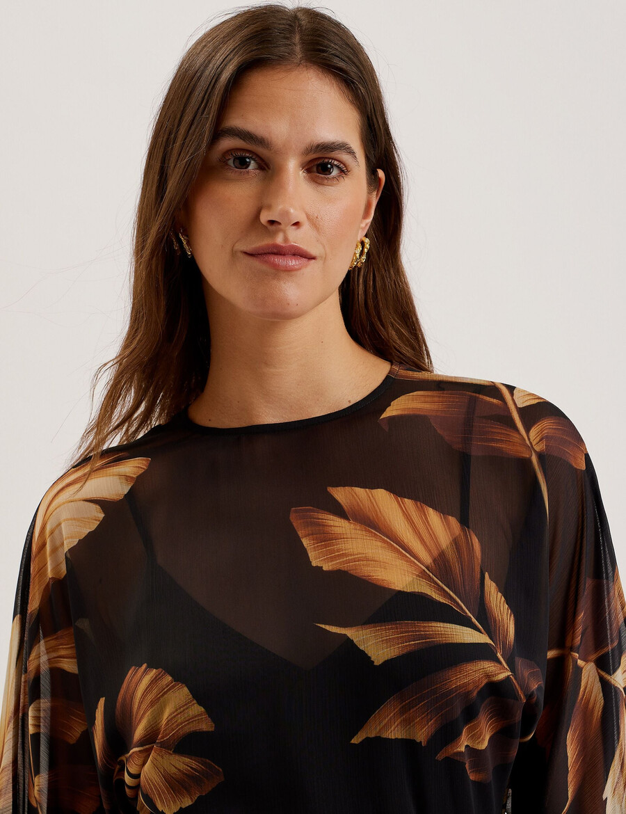 elster - minivestido de chiffon estampado com amarração na cintura