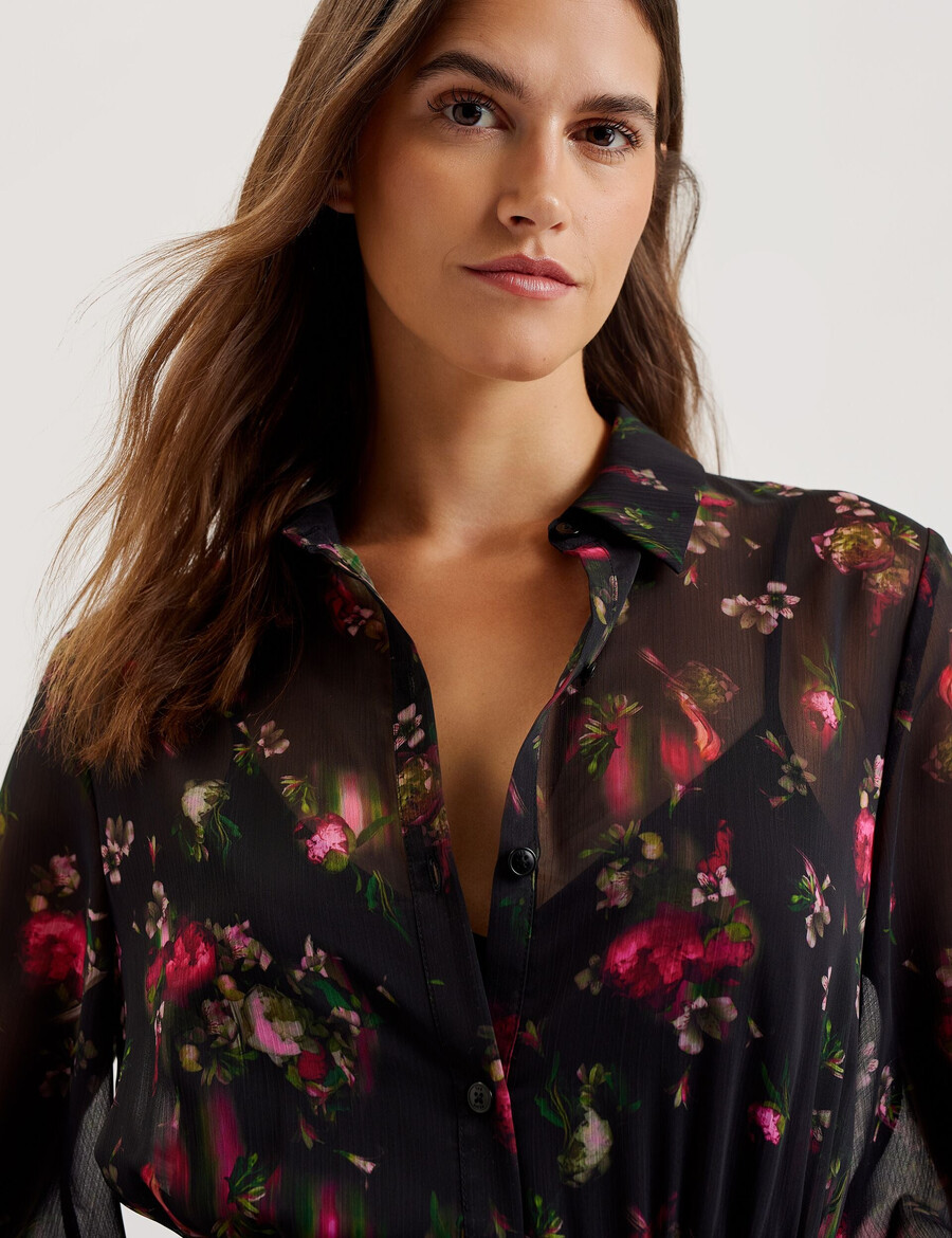 ceiba - vestido camisa maxi plissado com estampa floral