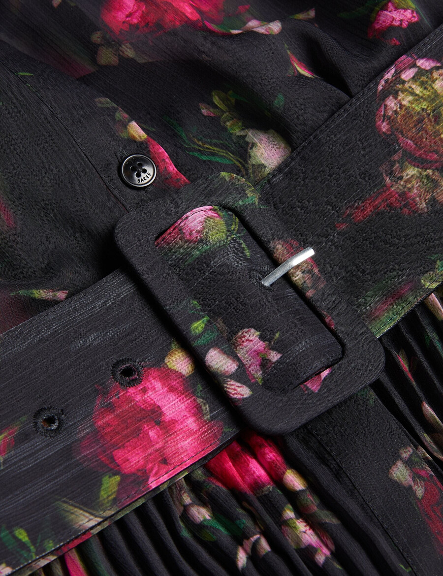 ceiba - vestido camisa maxi plissado com estampa floral