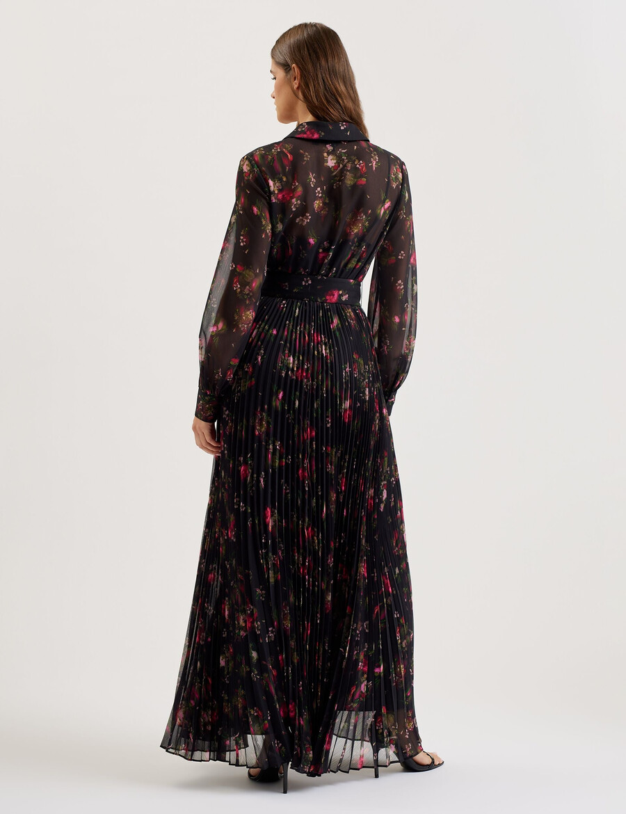 ceiba - vestido camisa maxi plissado com estampa floral