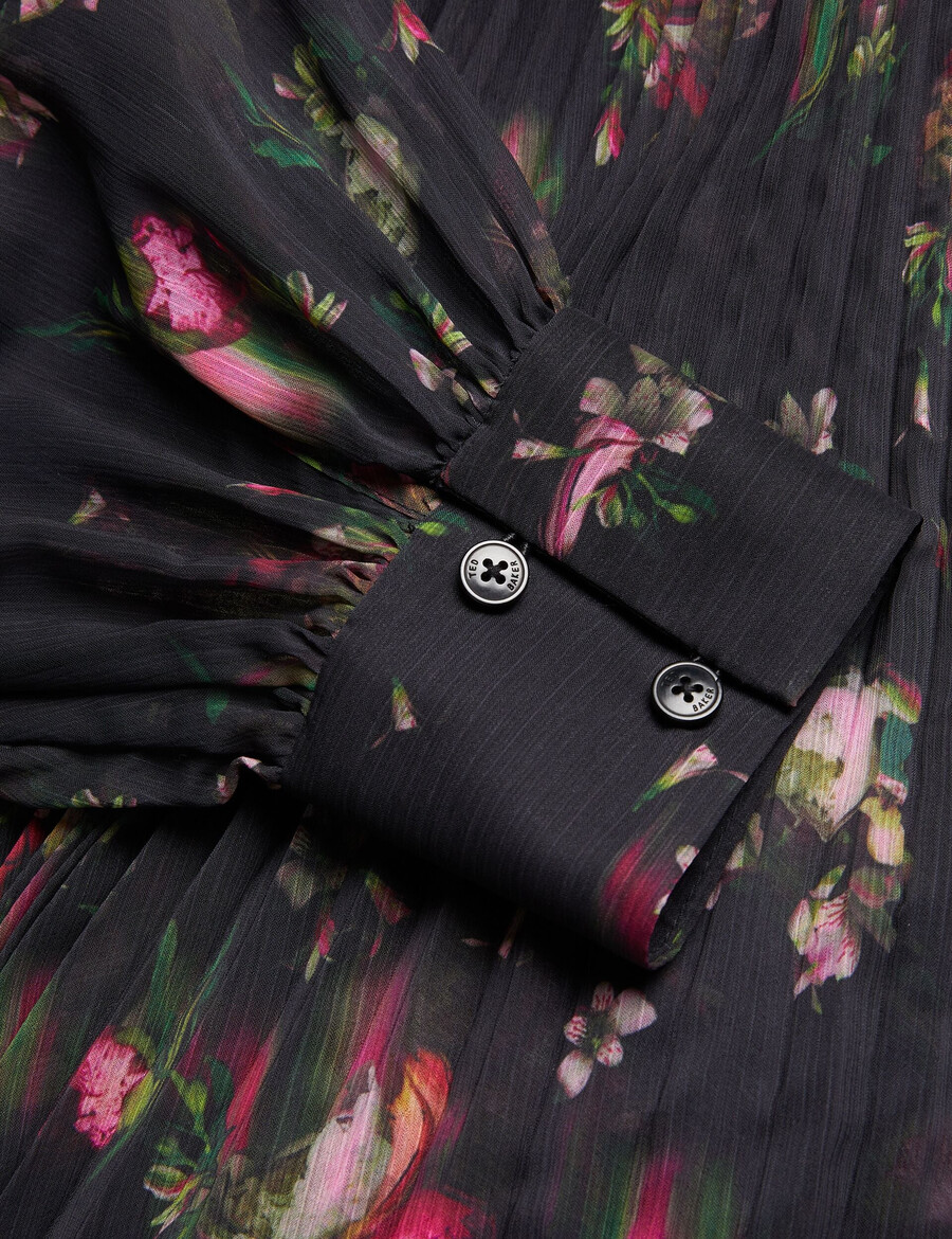 ceiba - vestido camisa maxi plissado com estampa floral