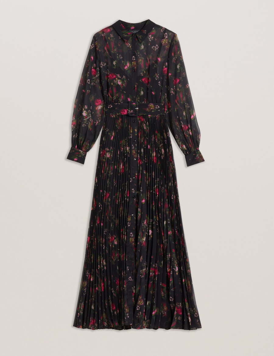 ceiba - vestido camisa maxi plissado com estampa floral