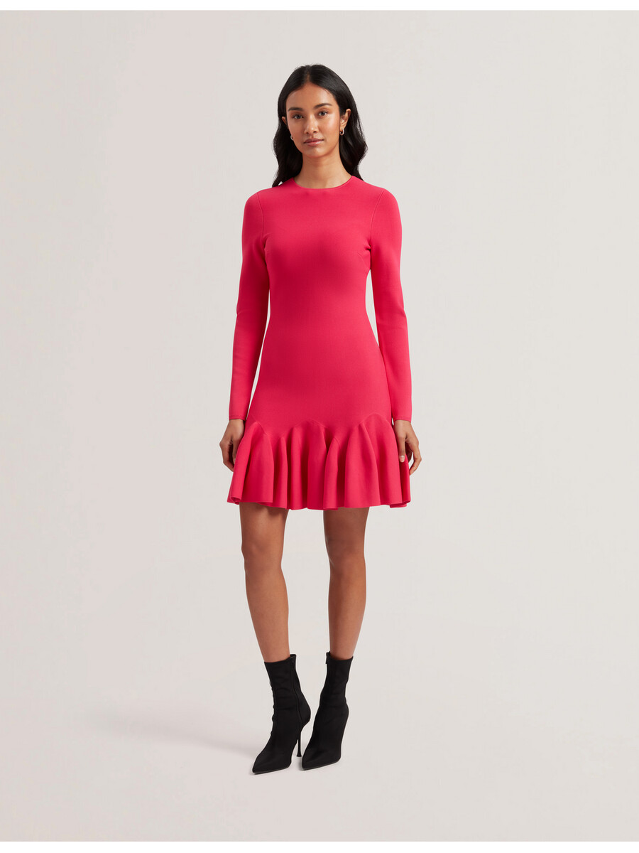 loisss - vestido curto de malha com mangas compridas e barra franzida