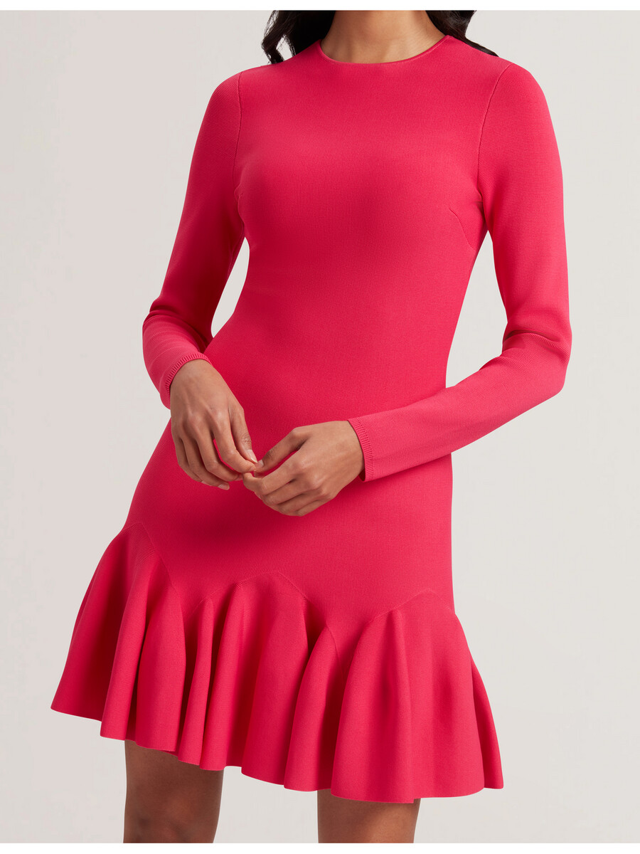 loisss - vestido curto de malha com mangas compridas e barra franzida
