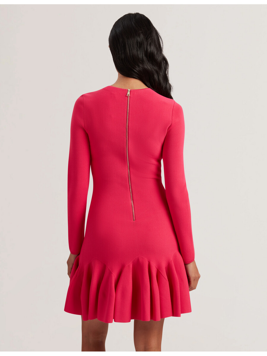 loisss - vestido curto de malha com mangas compridas e barra franzida