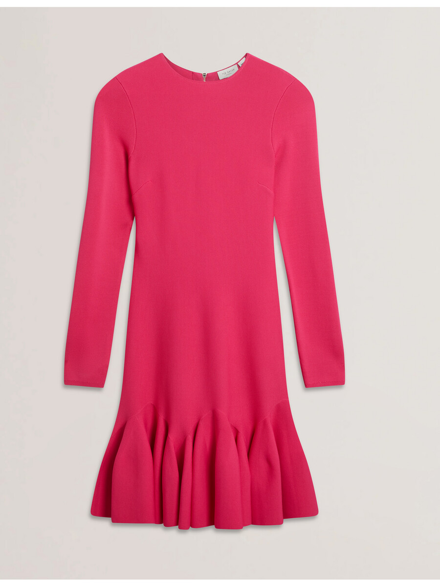 loisss - vestido curto de malha com mangas compridas e barra franzida