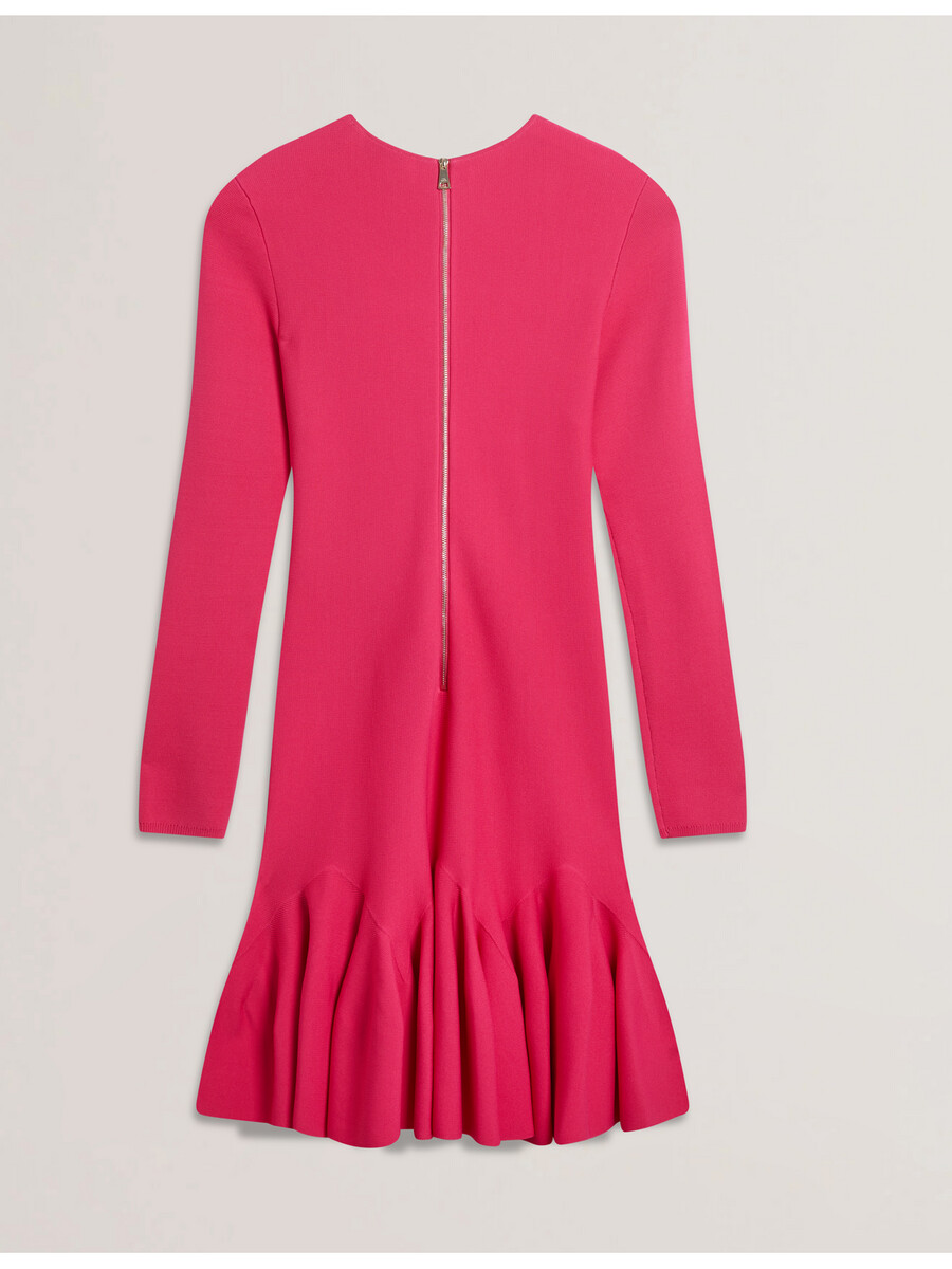 loisss - vestido curto de malha com mangas compridas e barra franzida