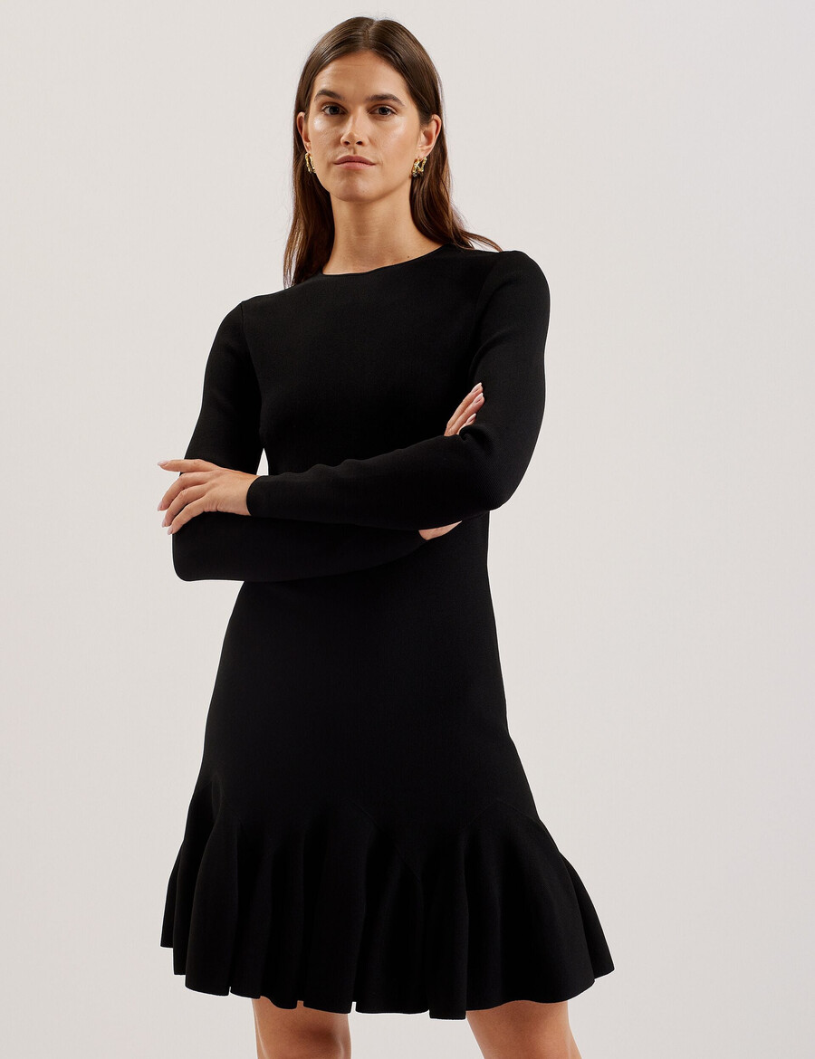 loisss - vestido curto de malha com mangas compridas e barra franzida