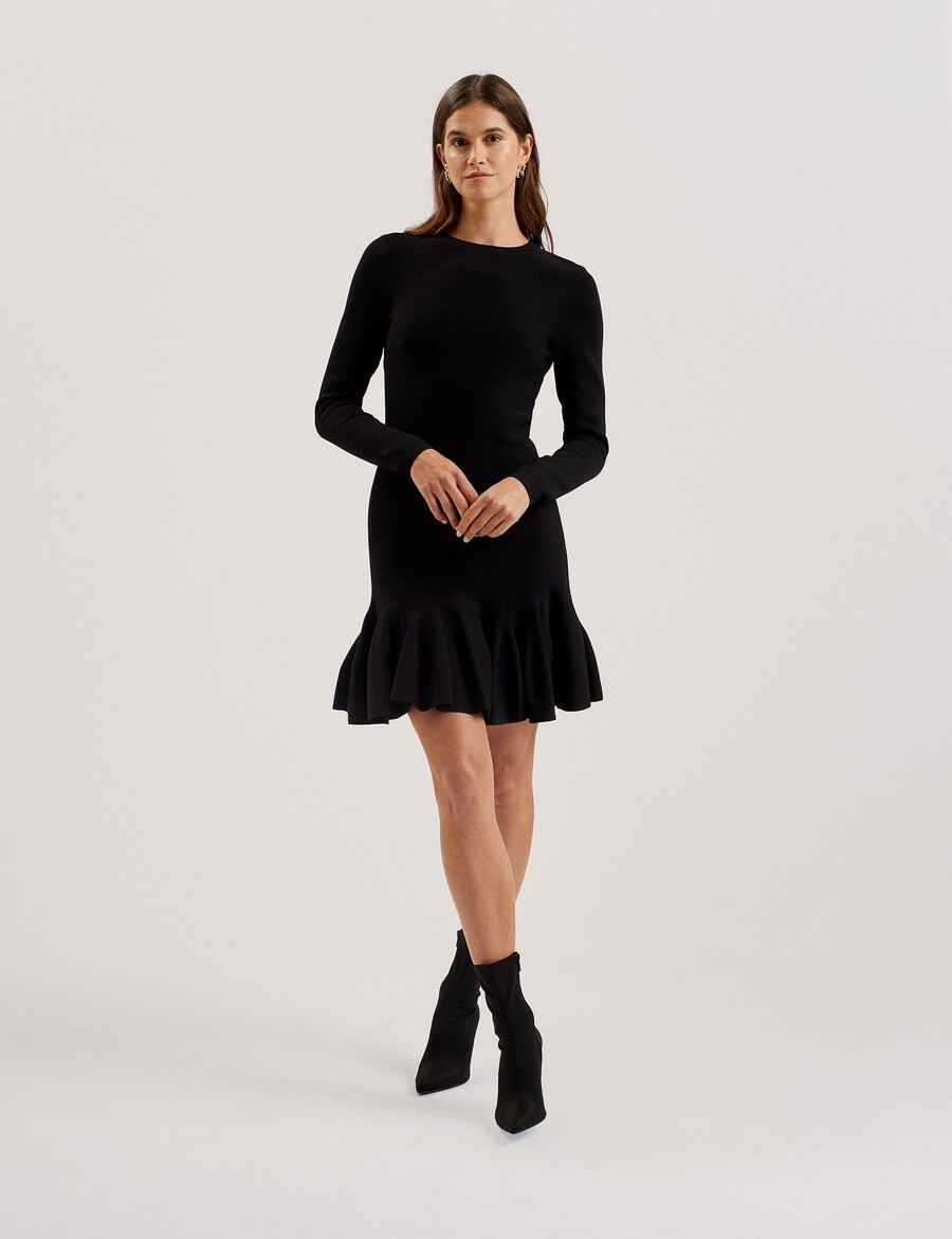 loisss - vestido curto de malha com mangas compridas e barra franzida