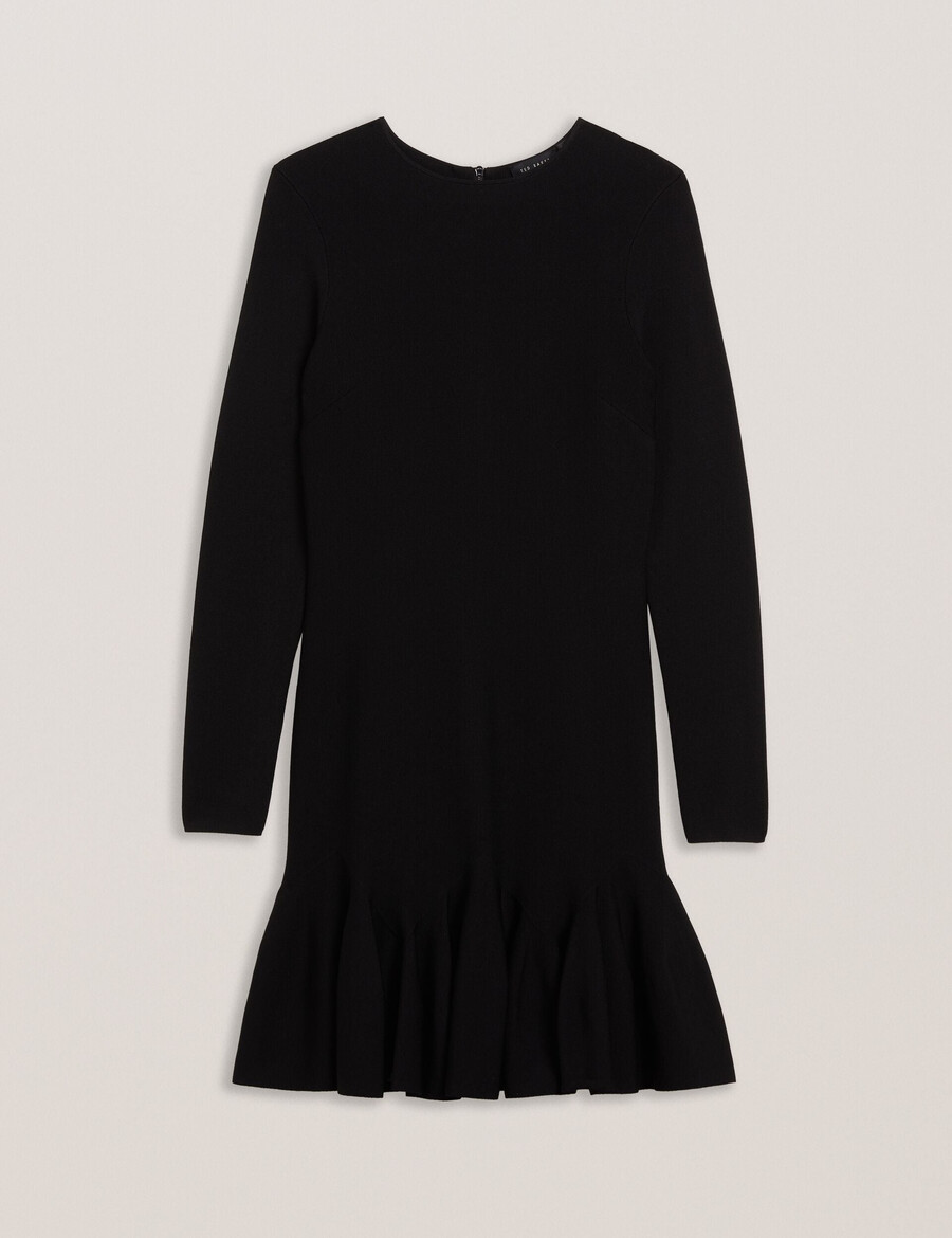 loisss - vestido curto de malha com mangas compridas e barra franzida