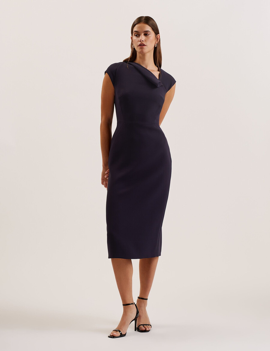 bayree - vestido midi lápis com decote dobrado