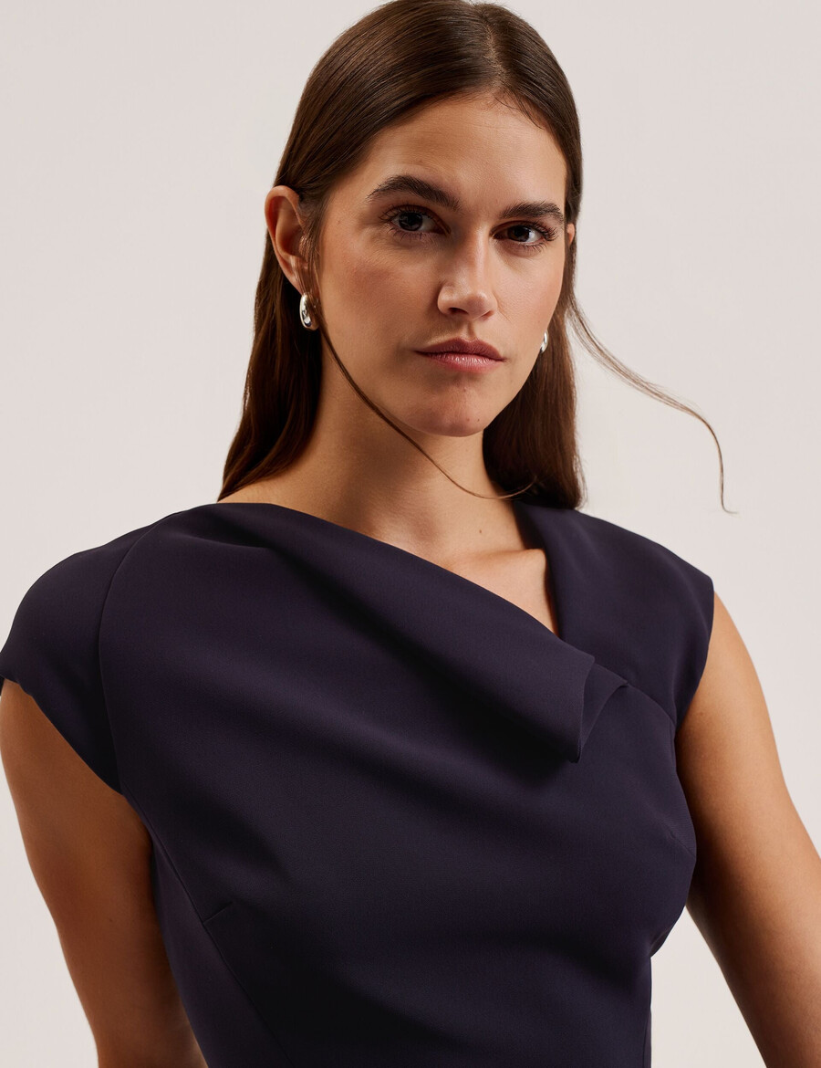 bayree - vestido midi lápis com decote dobrado