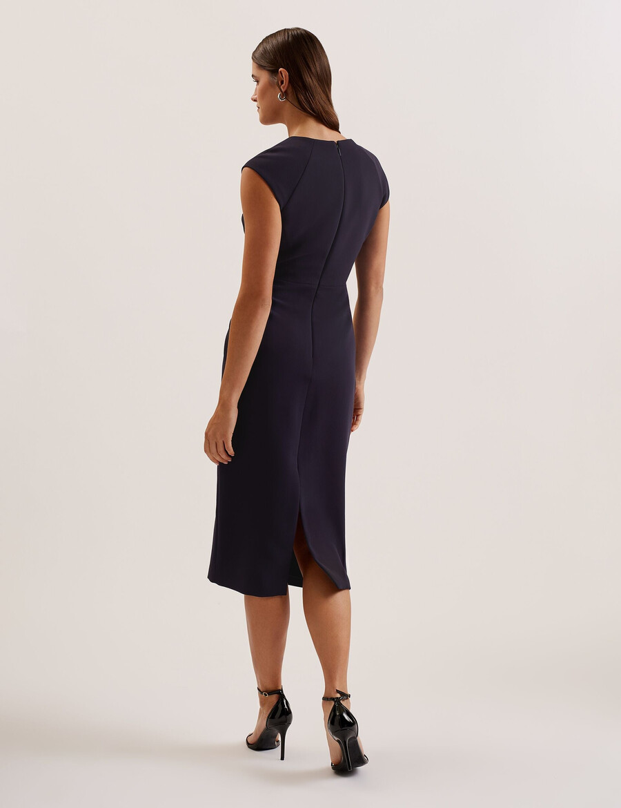 bayree - vestido midi lápis com decote dobrado
