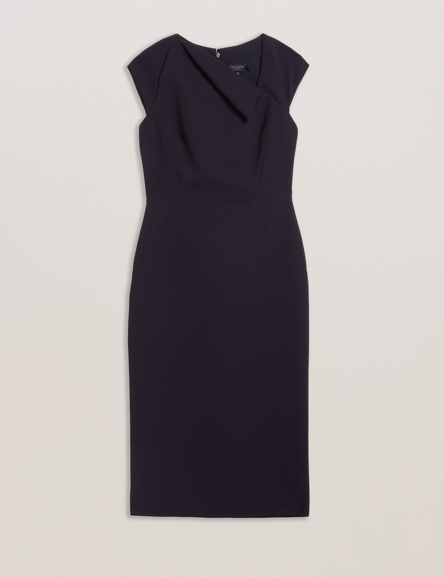 bayree - vestido midi lápis com decote dobrado