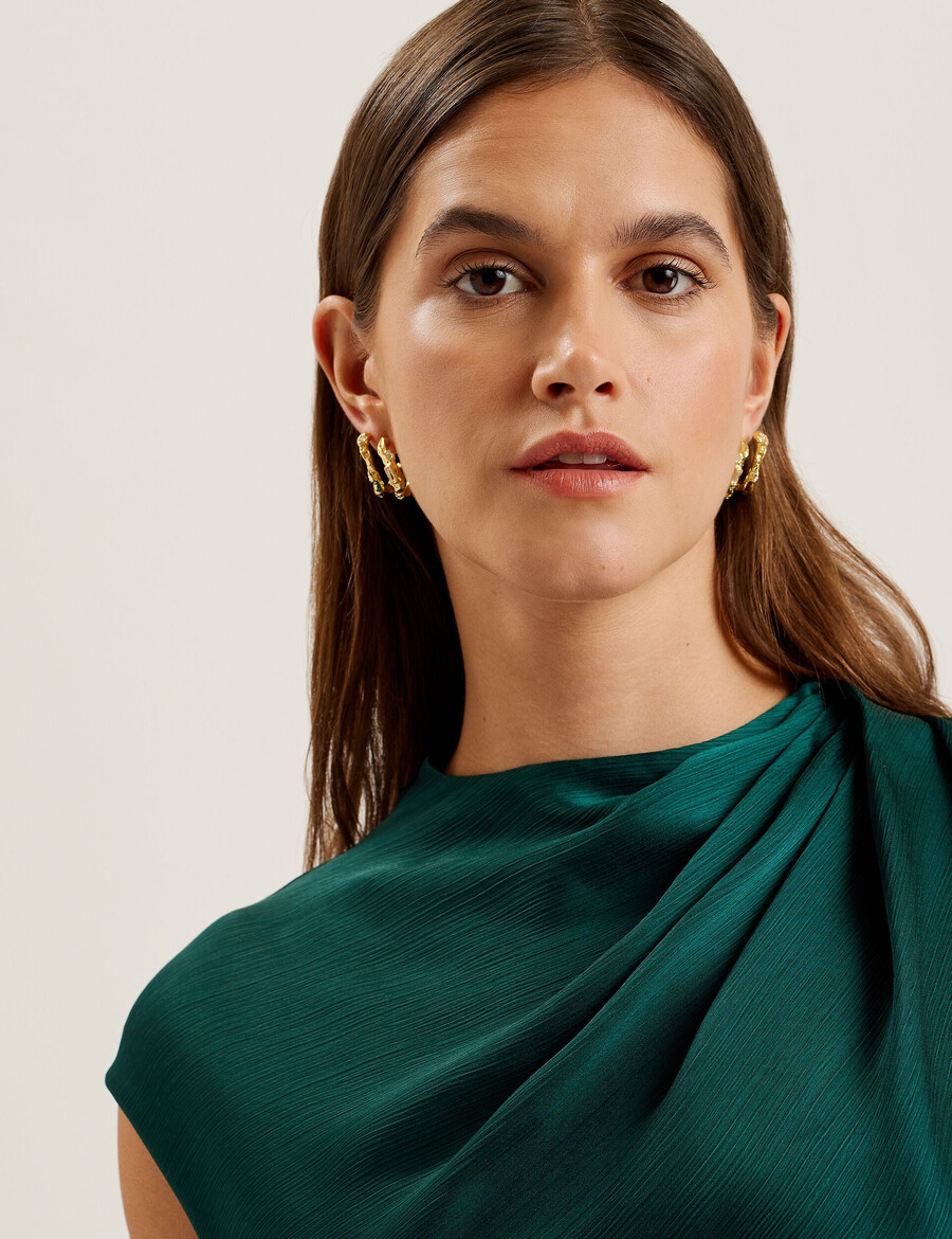 rimini - vestido midi com detalhe drapeado no decote em chiffon