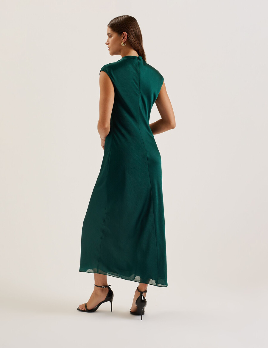 rimini - vestido midi com detalhe drapeado no decote em chiffon
