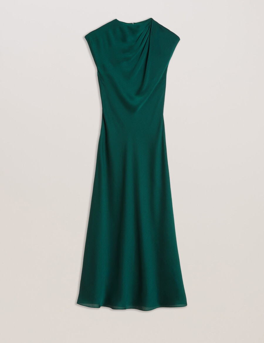 rimini - vestido midi com detalhe drapeado no decote em chiffon