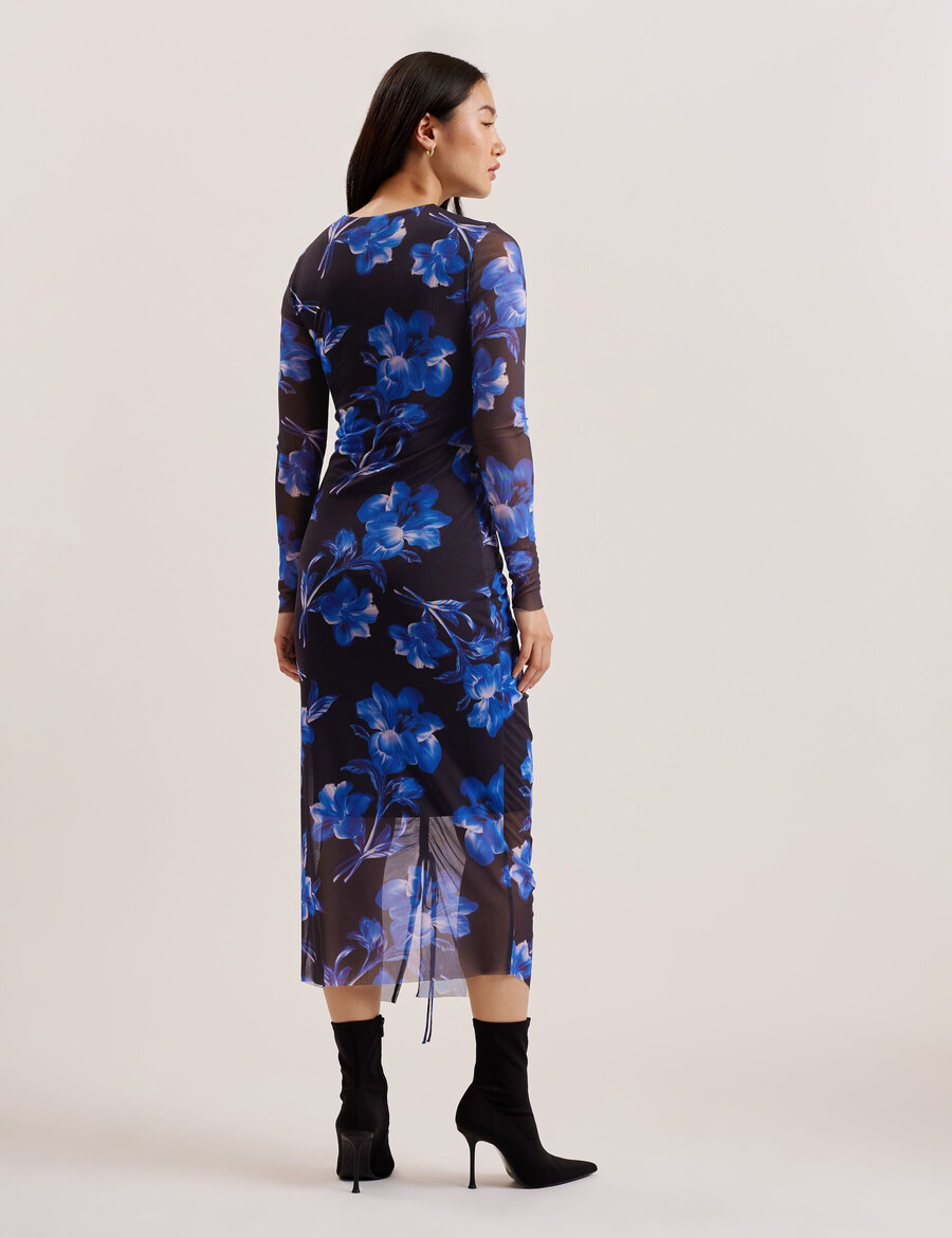 marliyy - vestido midi justo com estampa floral e detalhes em tule