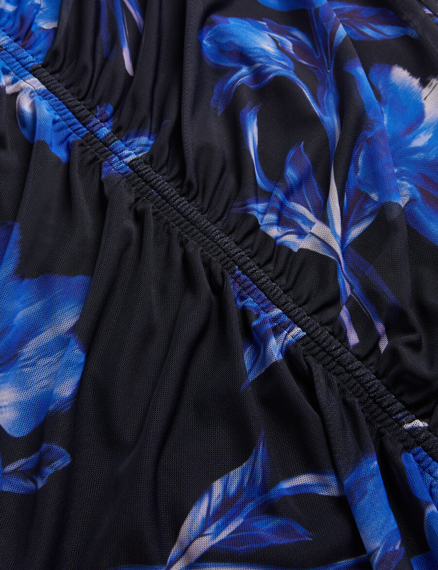 marliyy - vestido midi justo com estampa floral e detalhes em tule