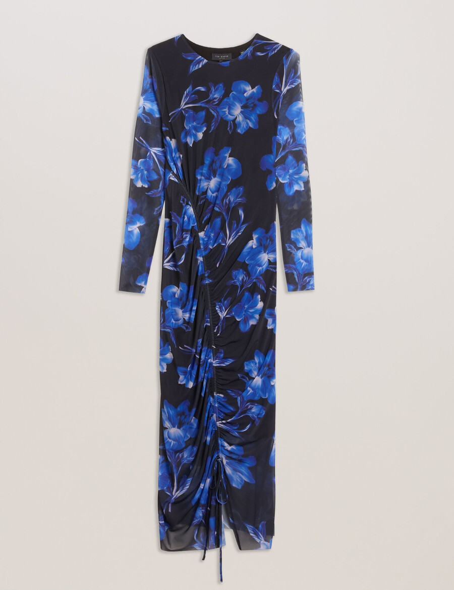 marliyy - vestido midi justo com estampa floral e detalhes em tule