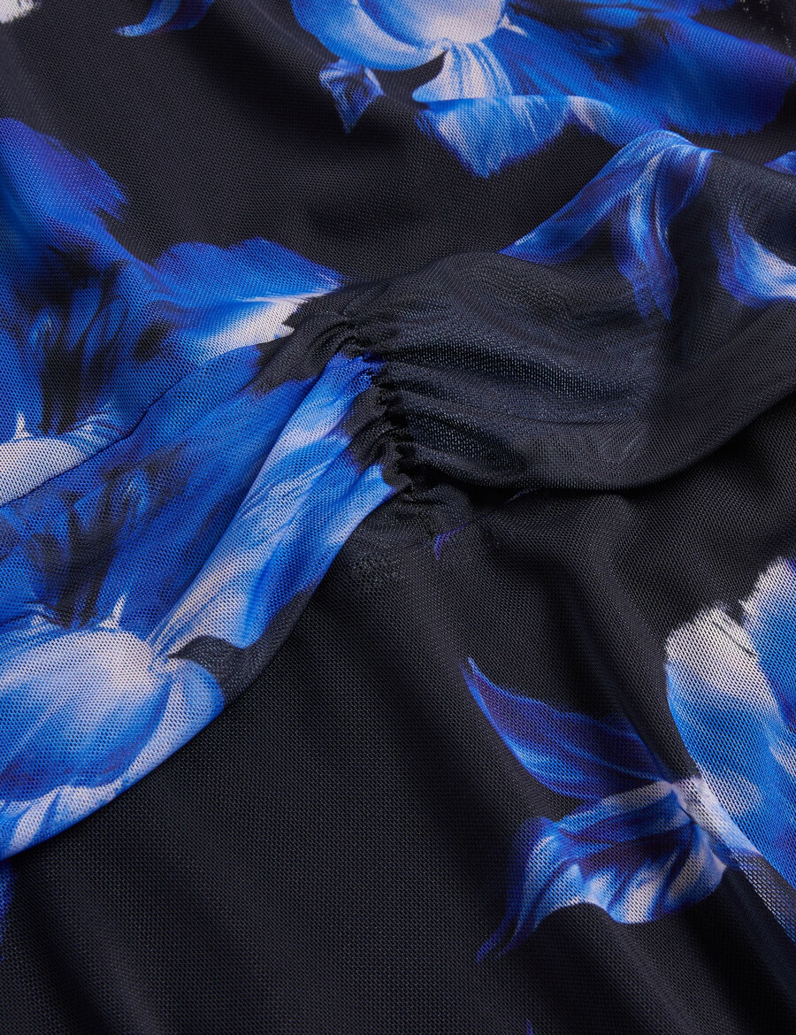carmall - vestido curto floral de tule com mangas bufantes