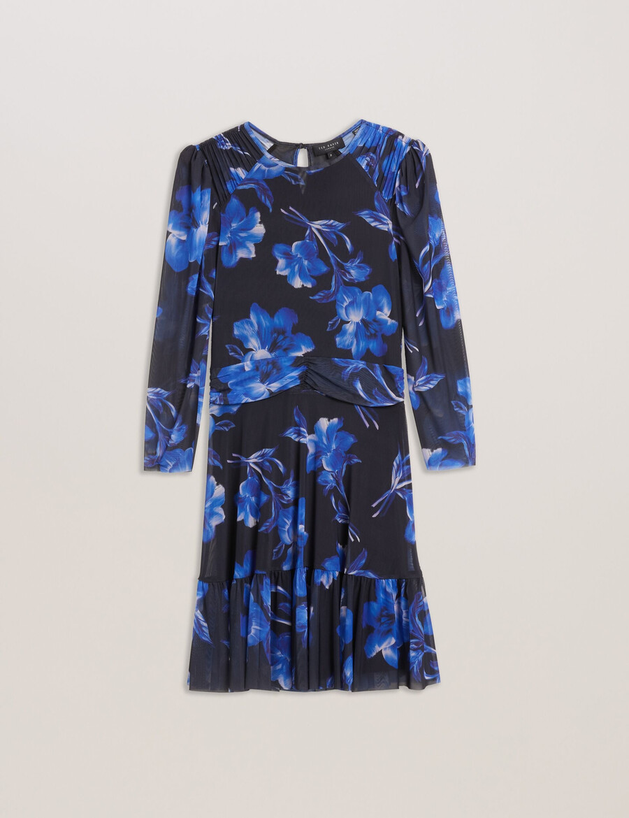 carmall - vestido curto floral de tule com mangas bufantes