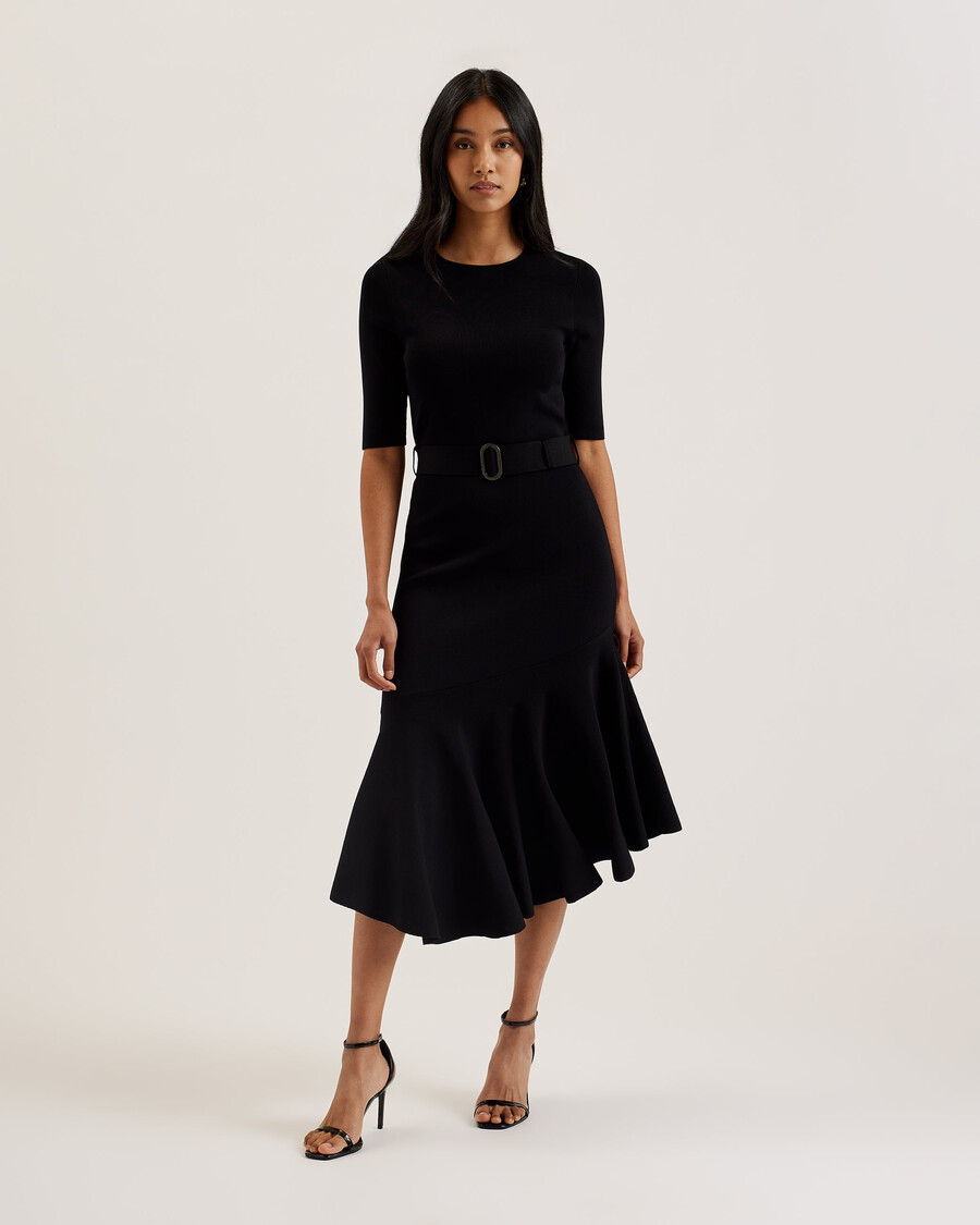 samalee - vestido midi de malha com bainha flippy