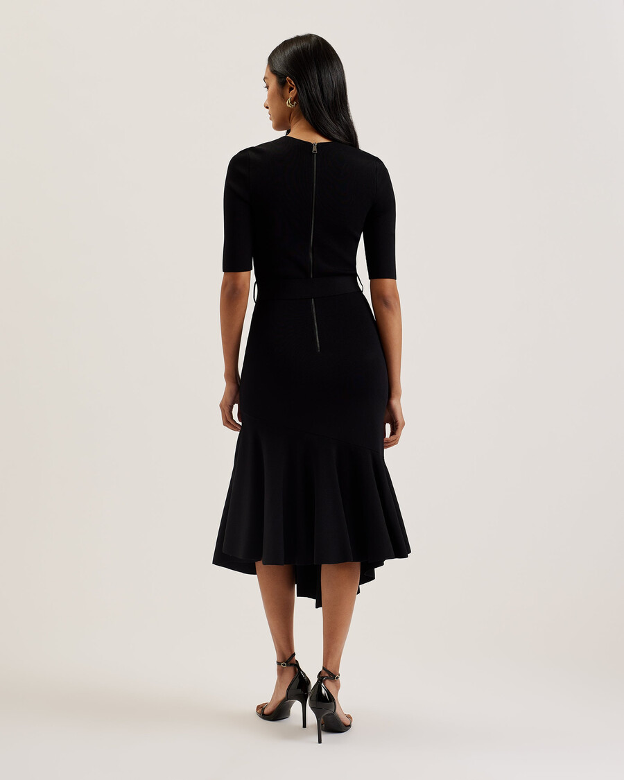 samalee - vestido midi de malha com bainha flippy