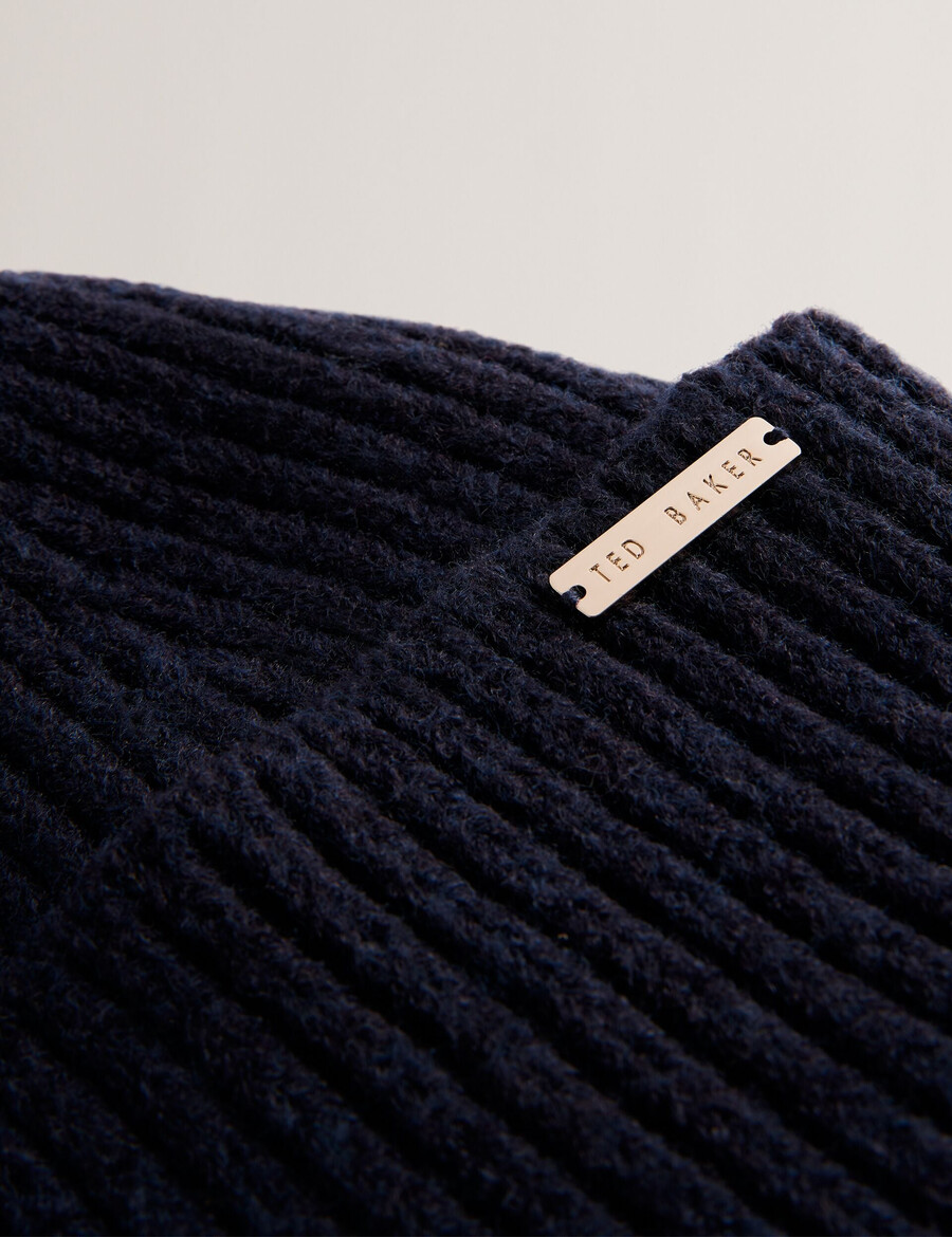 emilyya - gorro de malha canelada com pompom felpudo