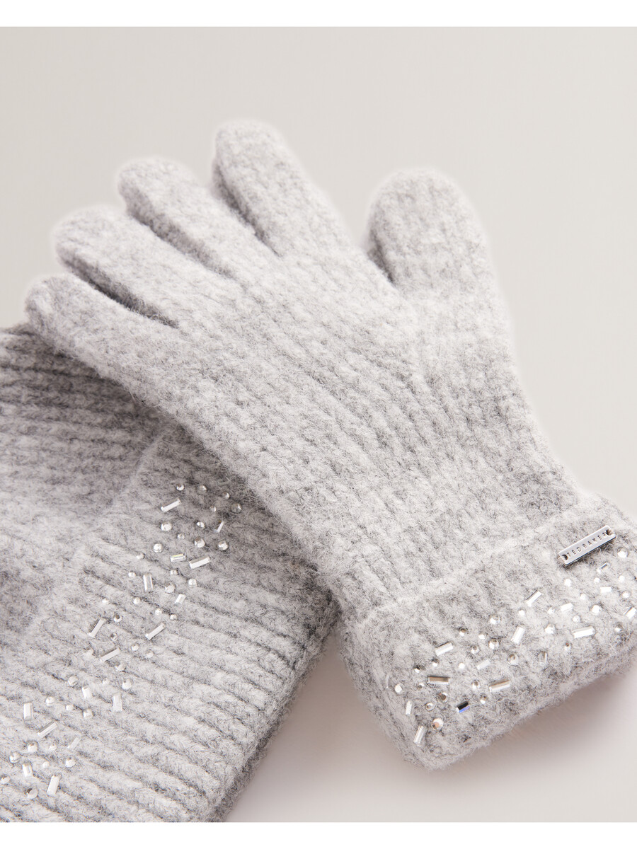 keriis - conjunto de gorro e luvas de tricô com strass