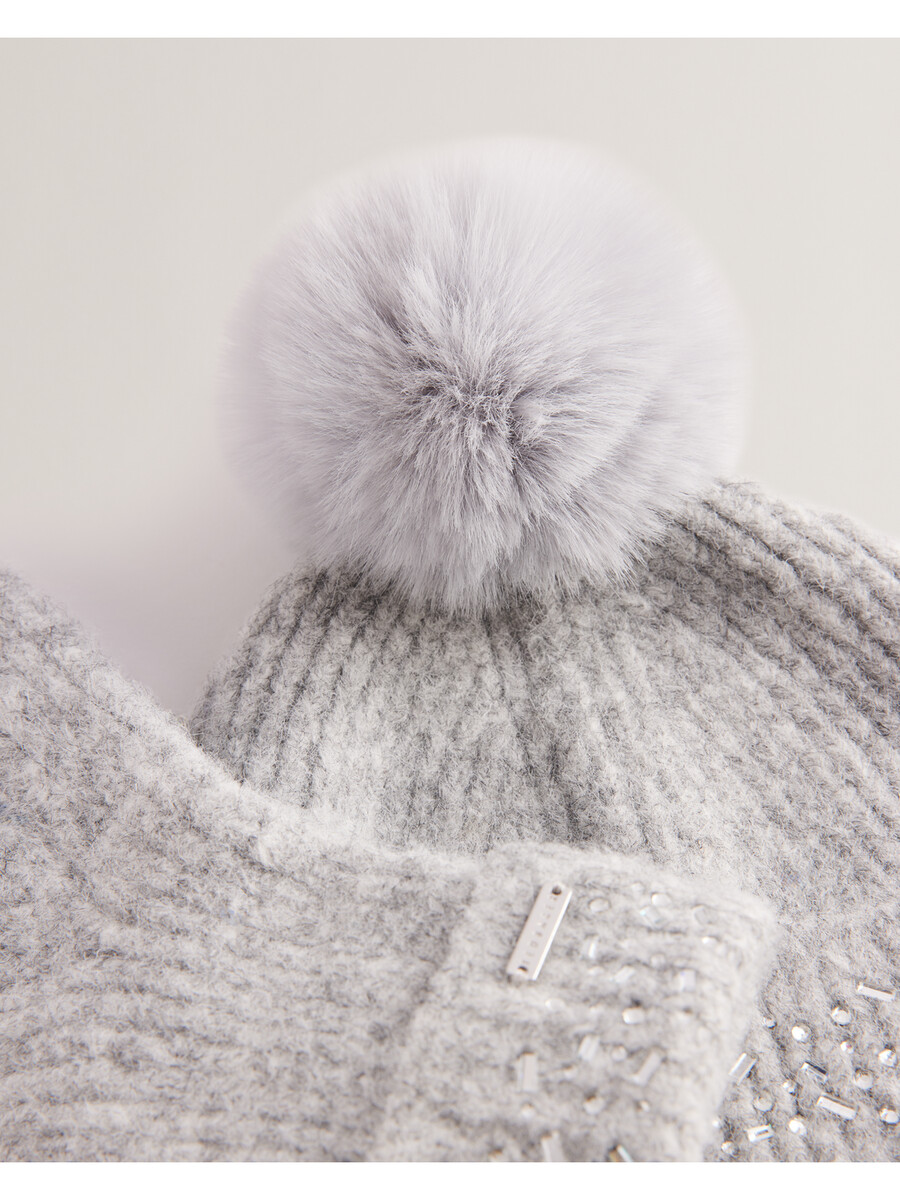 keriis - conjunto de gorro e luvas de tricô com strass
