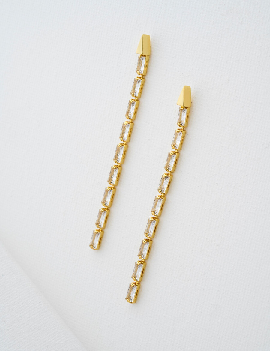 isalie - brincos longos com pingente de cristal em formato de baguete