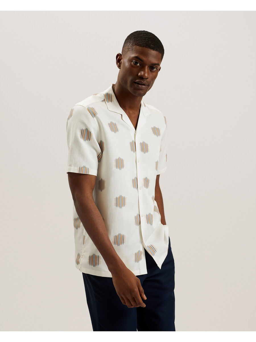 dimitre - camisa de manga curta estampada em mistura de algodão