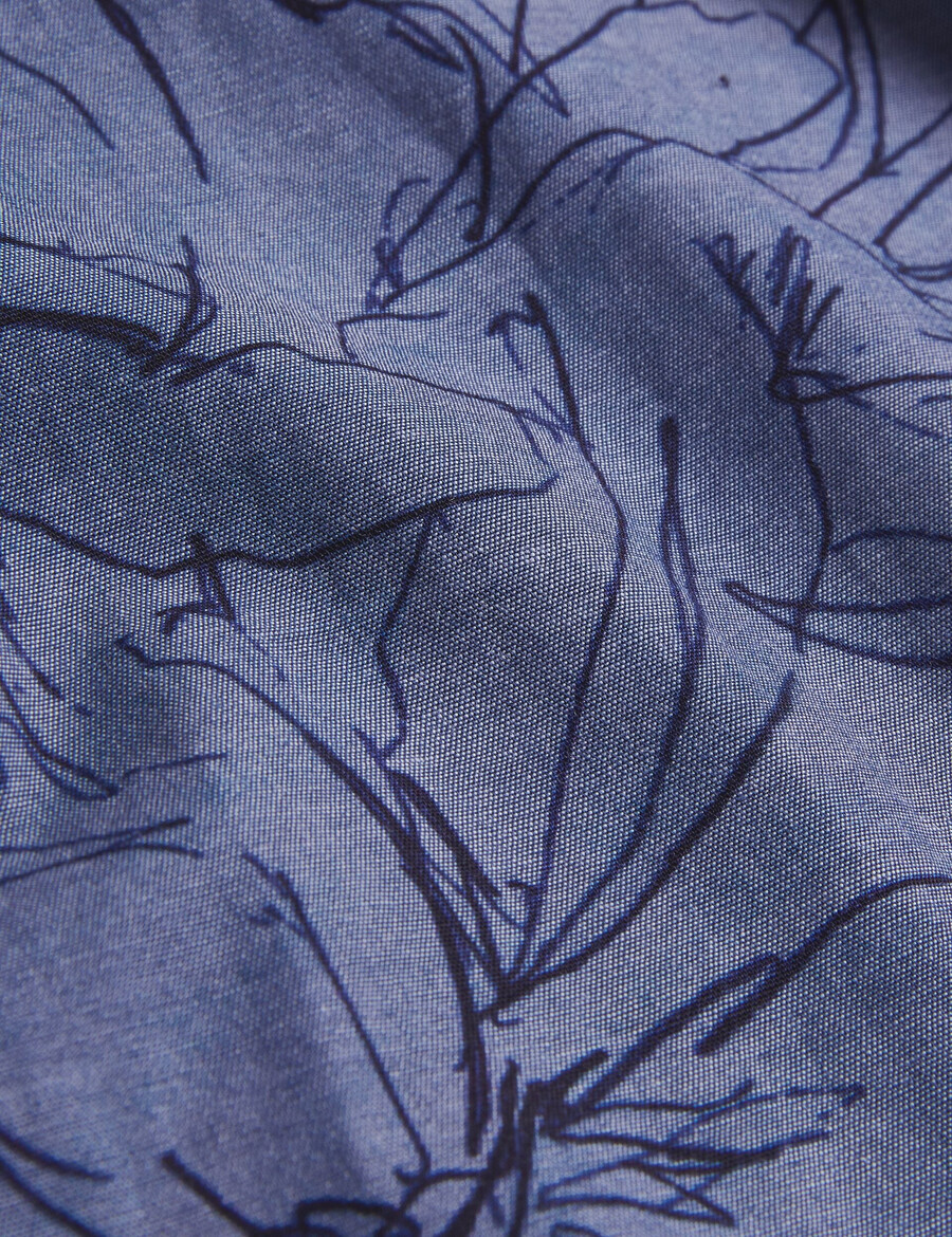 terroni - camisa de algodão chambray floral de manga curta