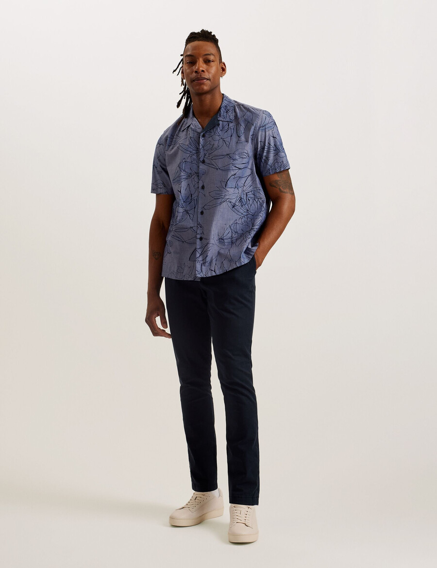terroni - camisa de algodão chambray floral de manga curta