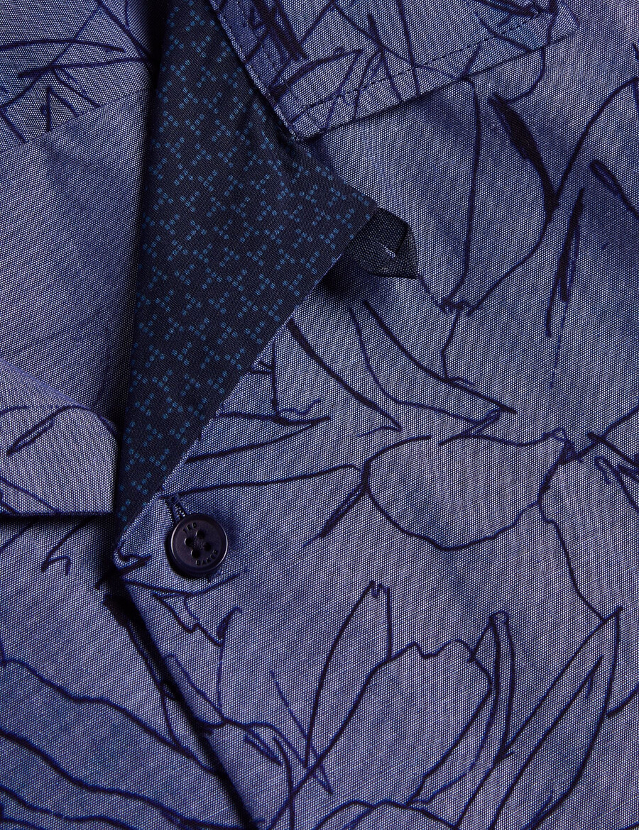 terroni - camisa de algodão chambray floral de manga curta