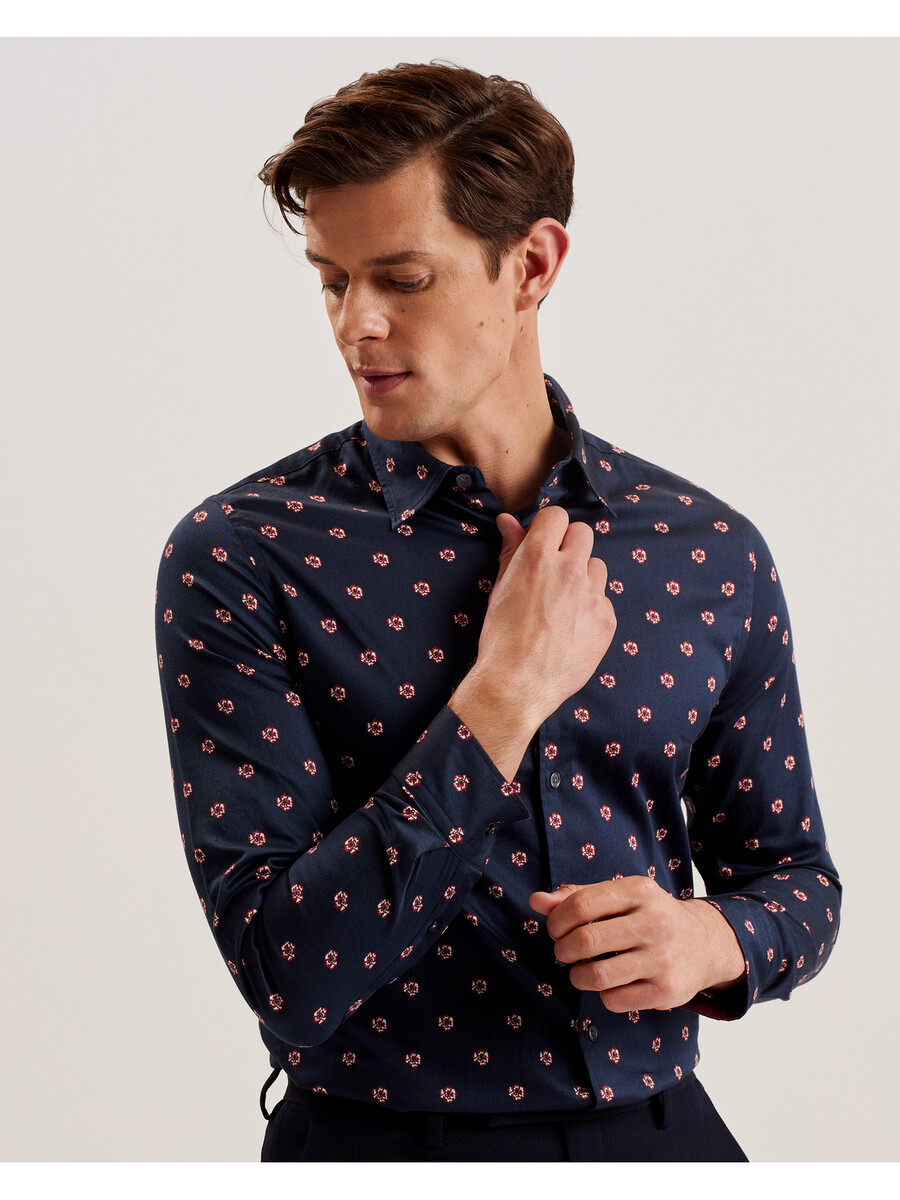 mikceal - camisa slim fit com estampa floral