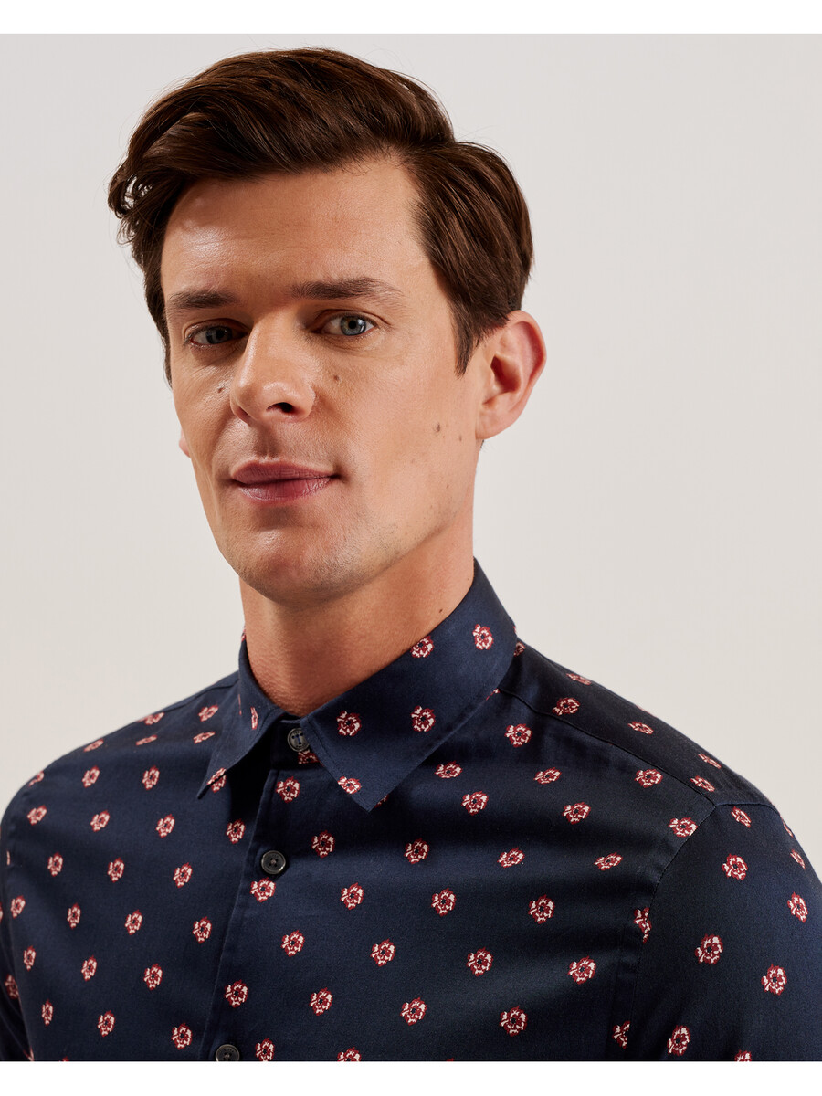 mikceal - camisa slim fit com estampa floral