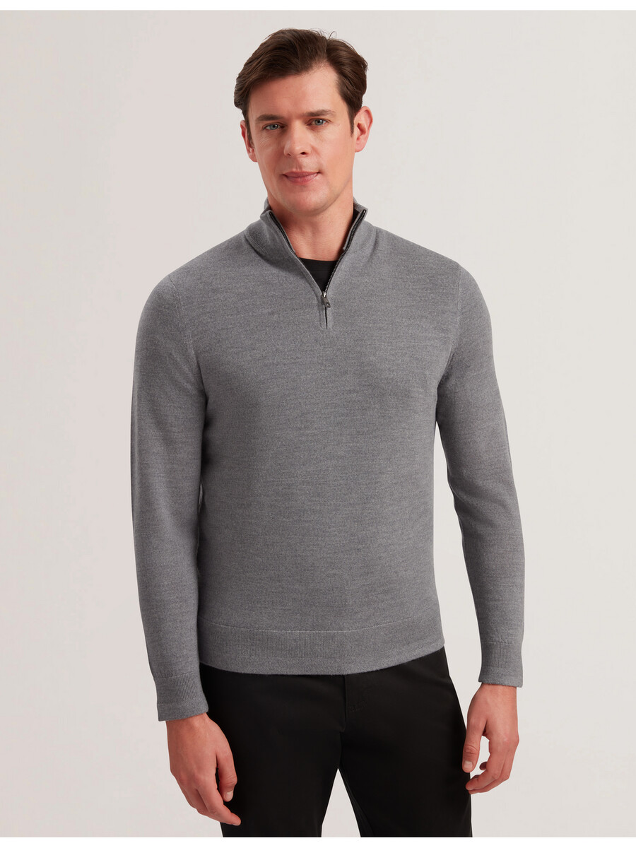 limehas - camisa de manga comprida com meio zíper e núcleo de lã merino