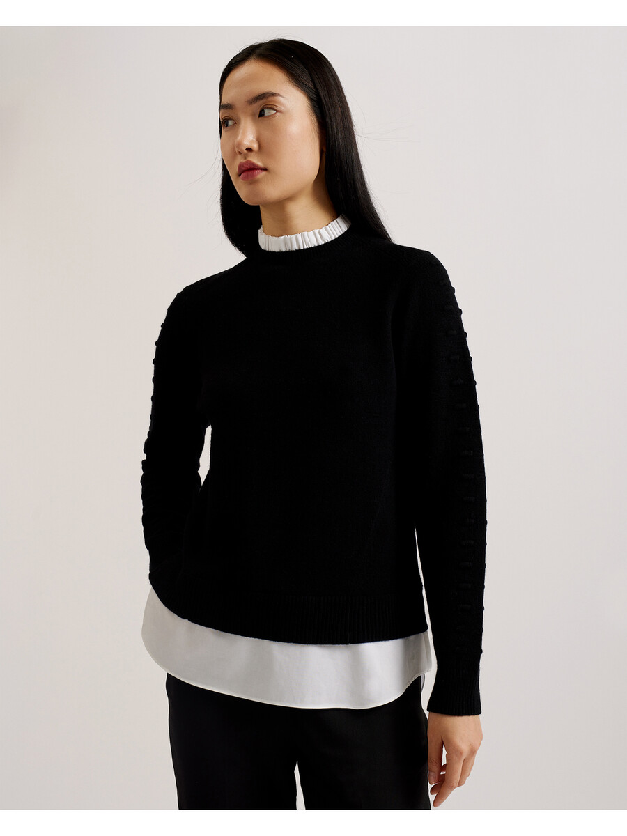 lissiah - camisa de malha com barra em ponto pompom