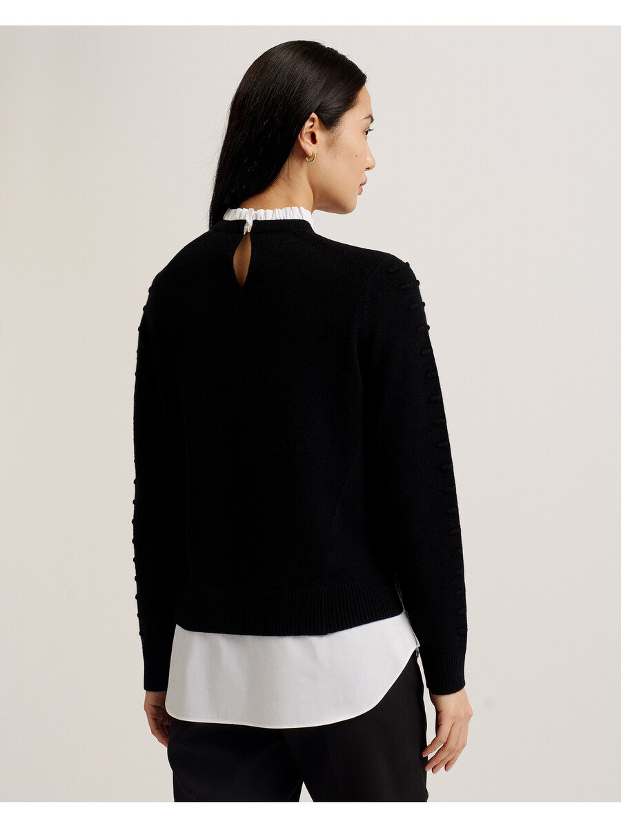 lissiah - camisa de malha com barra em ponto pompom